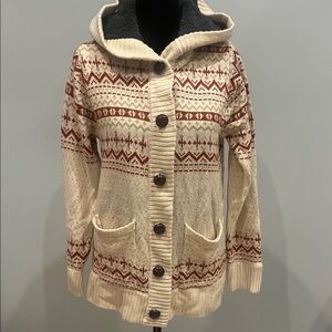 Cozy Cream and Rust Hooded cardigsn Sweater with pockets
